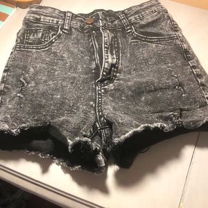 High-waisted black denim shorts
